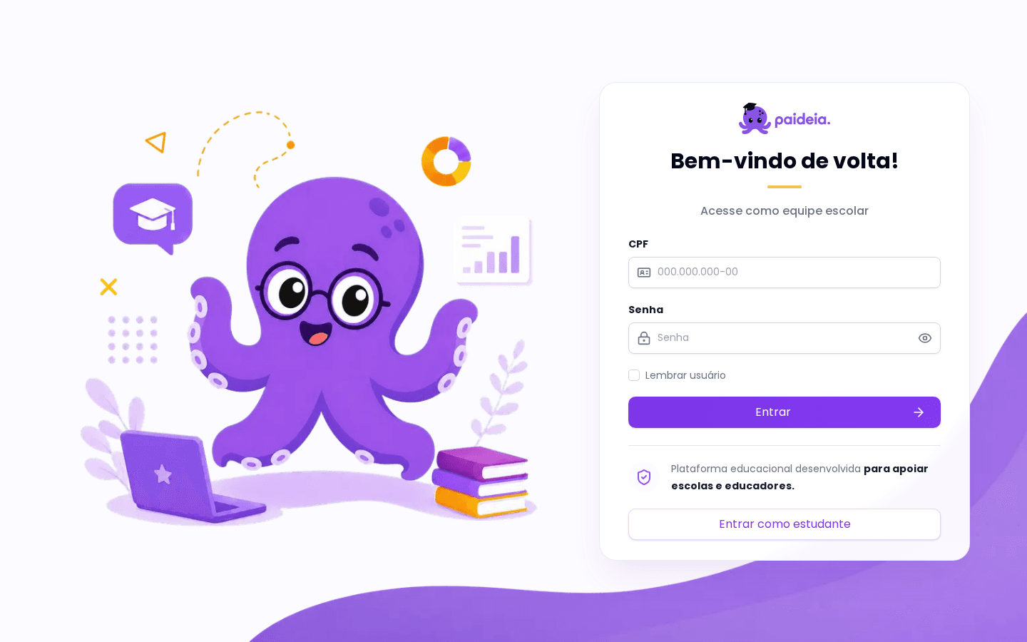 Tela do sistema Paideia — Bug no Anzol