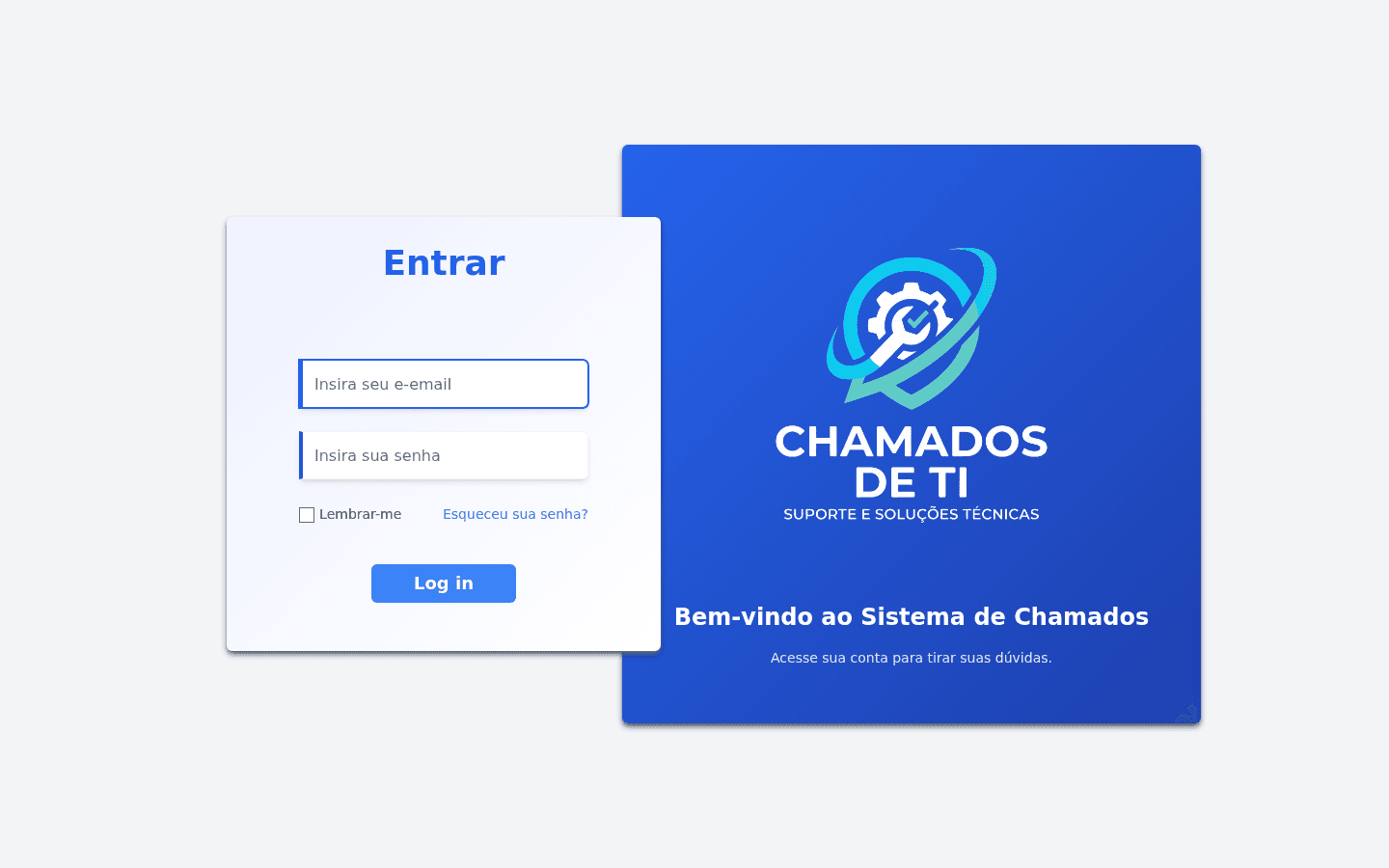 Tela do sistema Chamados de TI
